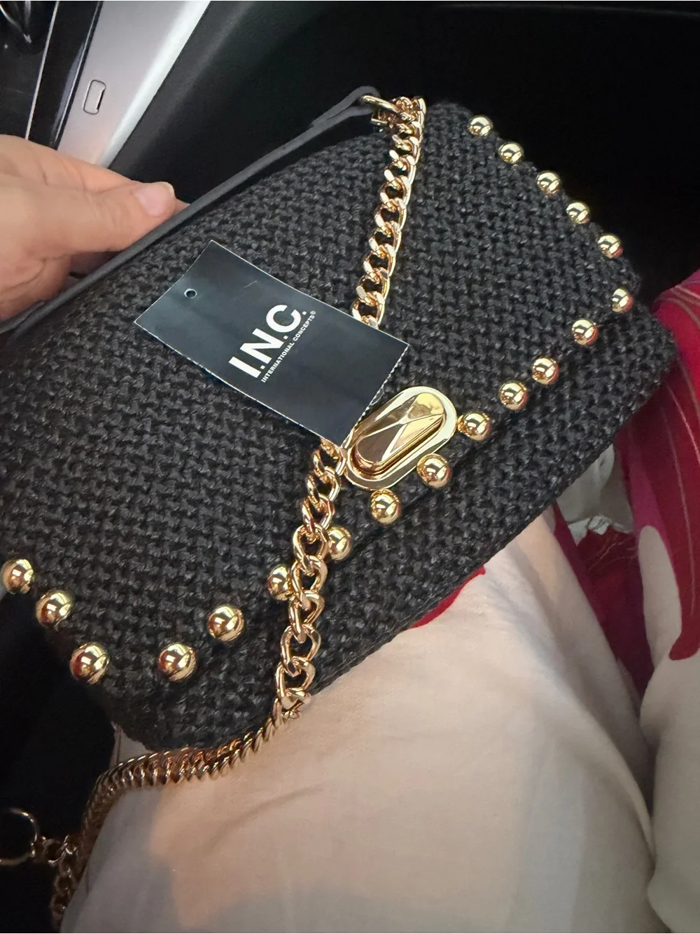 INC International Concepts Black Woven Studded Crossbody Bag ✨